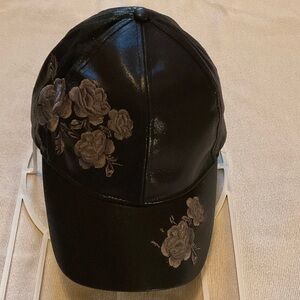 Floral Embroidered Black Cap